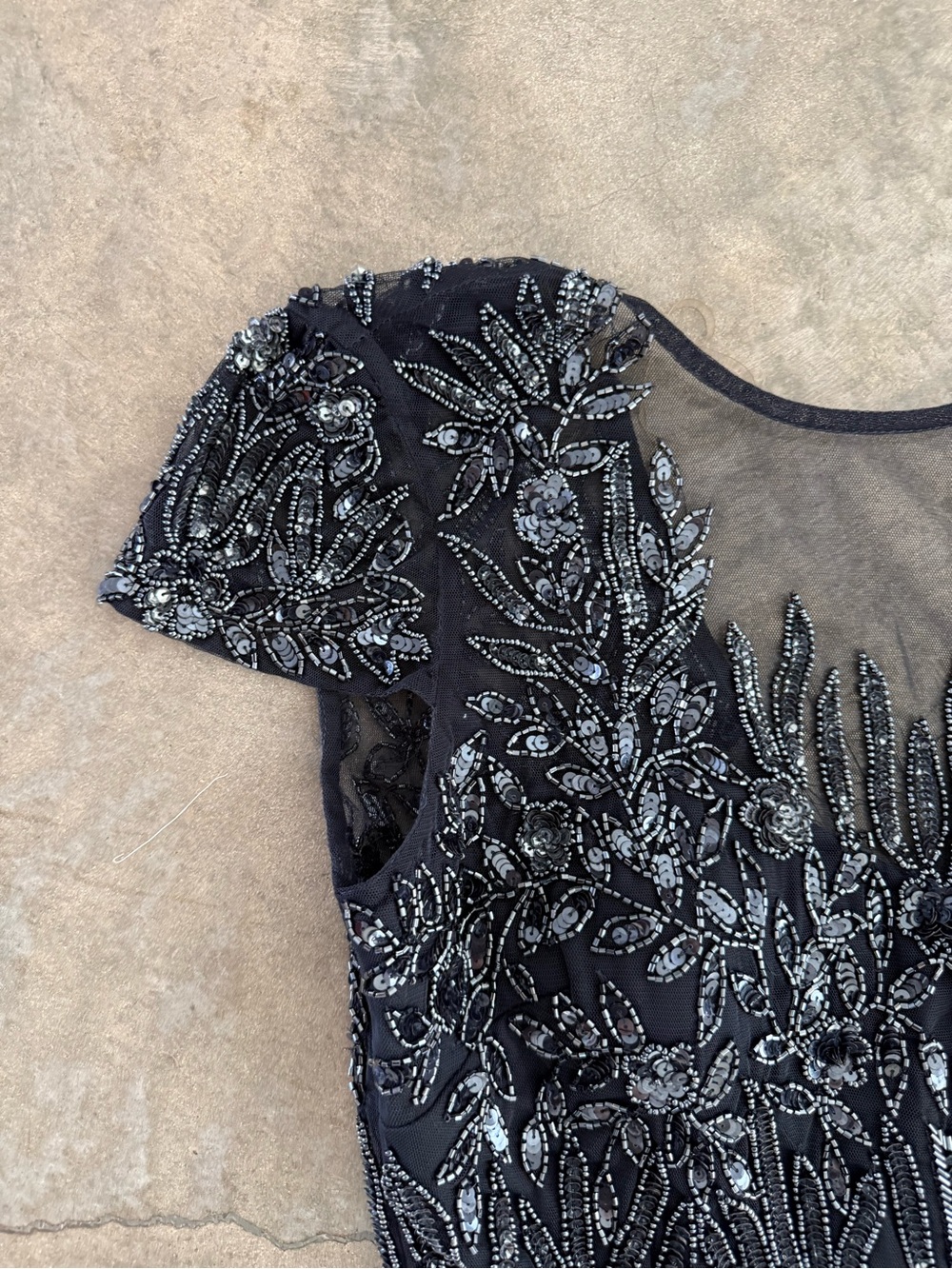 Navy Beaded Maxi Dress with Sheer Yoke - Picture 8 of 13